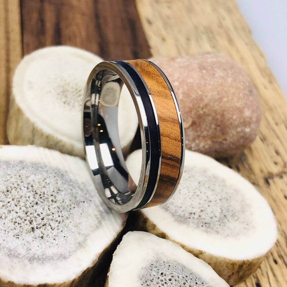 Grade 5 Titanium Wood Wedding Ring