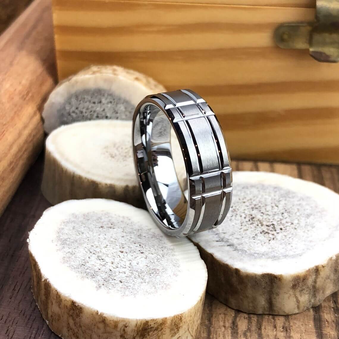 Grooved Design Tungsten Carbide Wedding Band