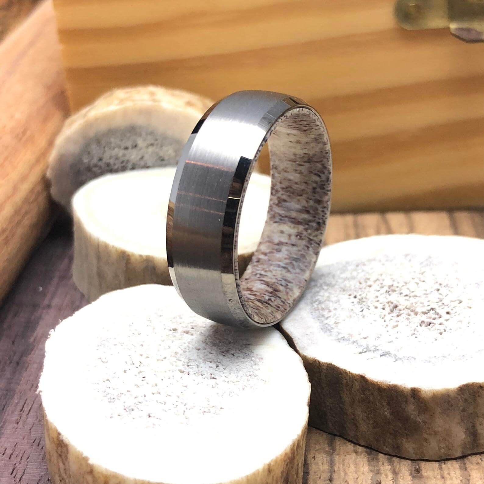 Gunmetal Antler Wedding Band