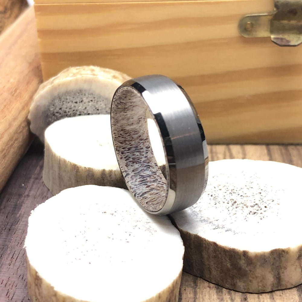 Gunmetal Deer Antler Wedding Band