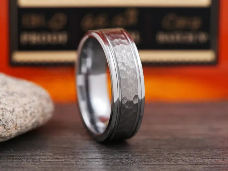 Hammered Tungsten Carbide Wedding Ring