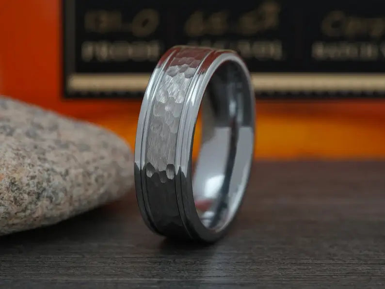 Hammered Tungsten Wedding Band