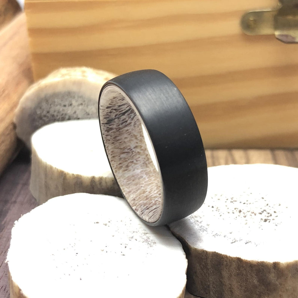 Matte Black Antler Wedding Band