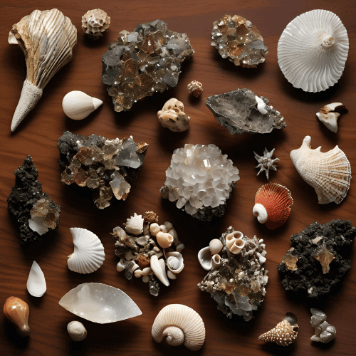 Meteorite Dinosaur Bone Seashells and Wood