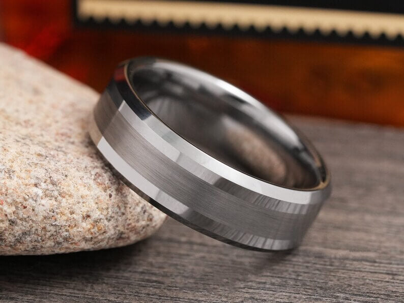 Polished Beveled Tungsten Carbide Wedding Band