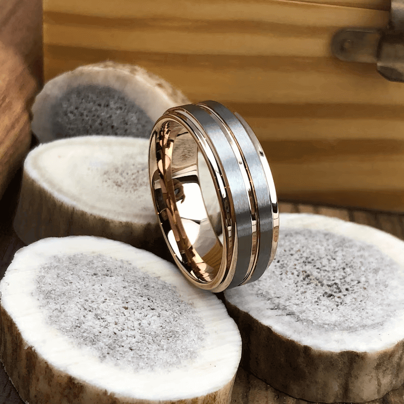 Rose Carved Tungsten Carbide Wedding Band