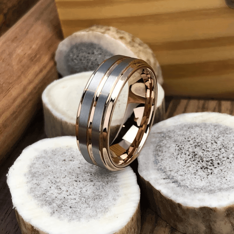 Rose Carved Tungsten Wedding Band