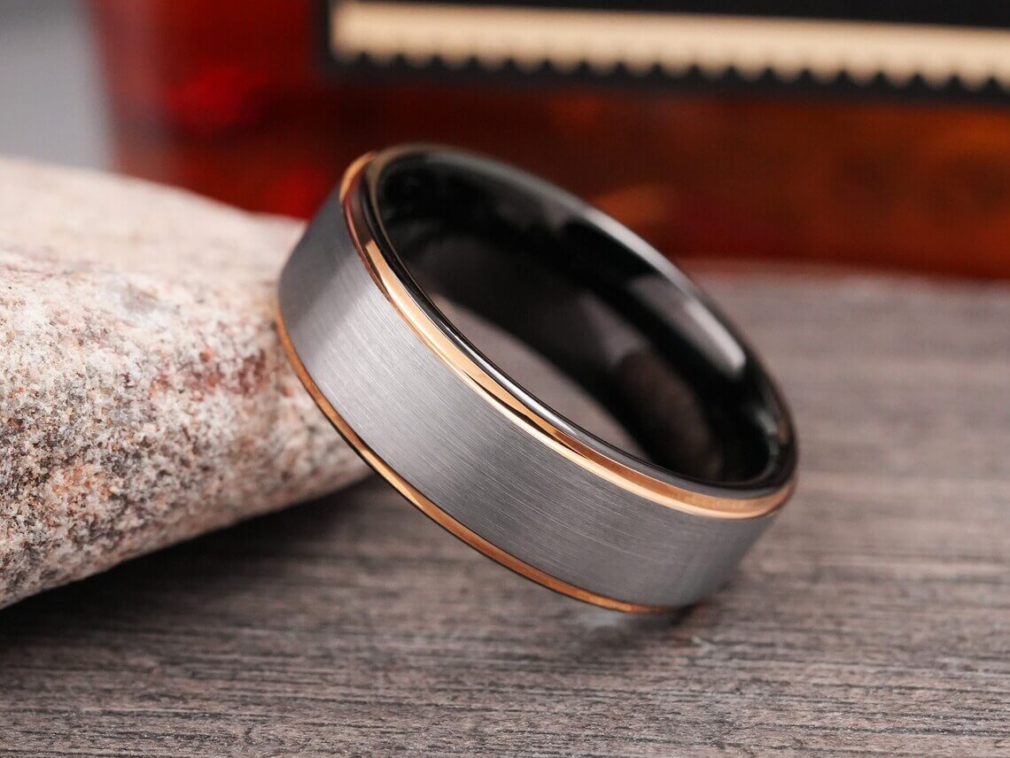 Rose Gold Finish Tungsten Wedding Band