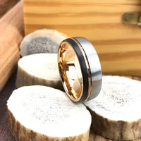 Rose Gold Grooved Tungsten Carbide Wedding Band