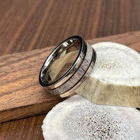 Rose Gold Titanium Wood Antler Wedding Band