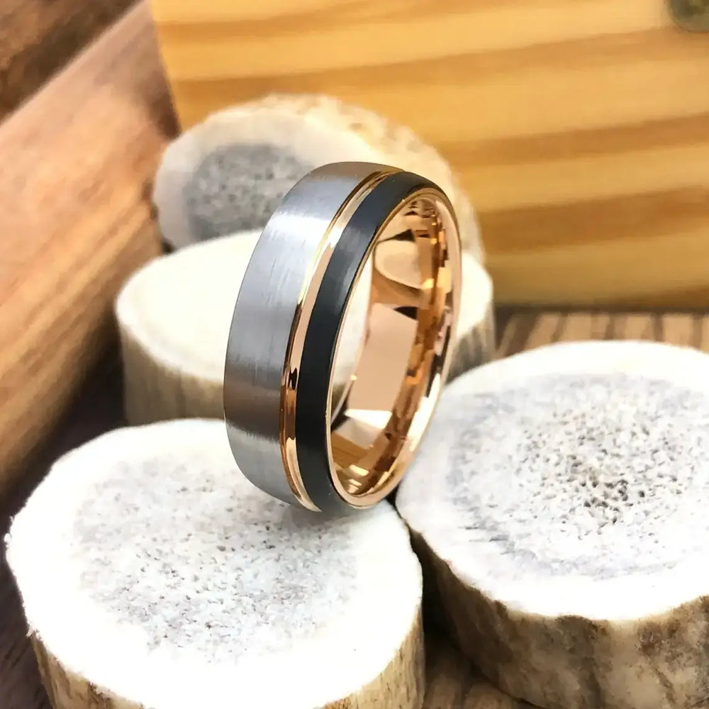 Rose Gold Tungsten With Groove Wedding Band