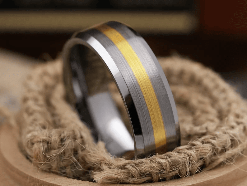 Silver Gold Carbide Wedding Band