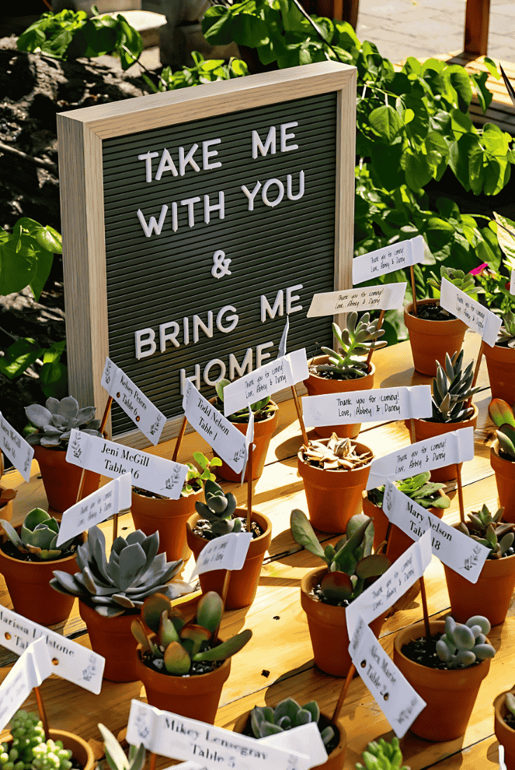 Sustainable Wedding Ideas by Couples giving plants to guests