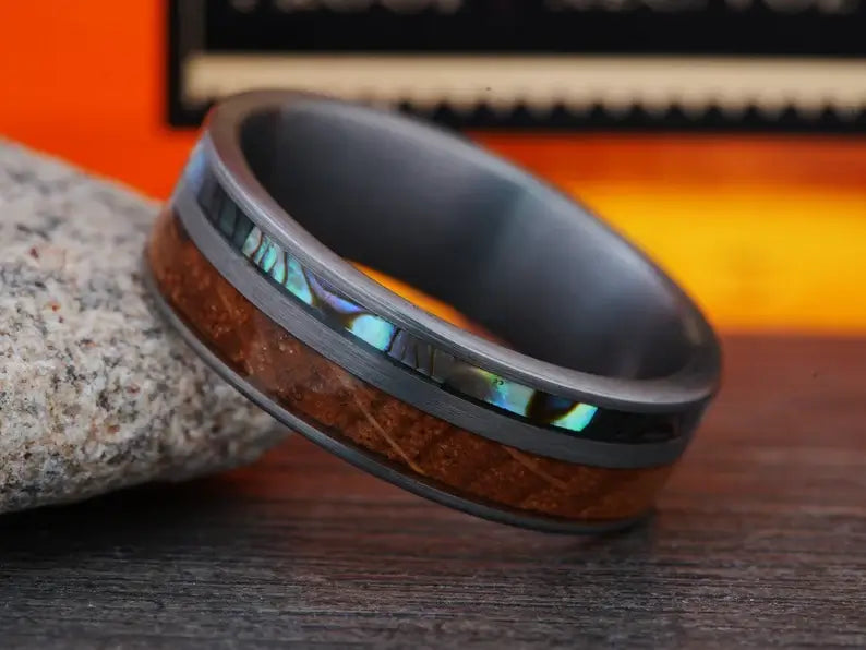 The Amica Abalone Seashell Inlay Tungsten Wedding Band