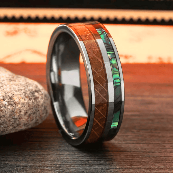 The Amica Wood and Abalone Seashell Ring