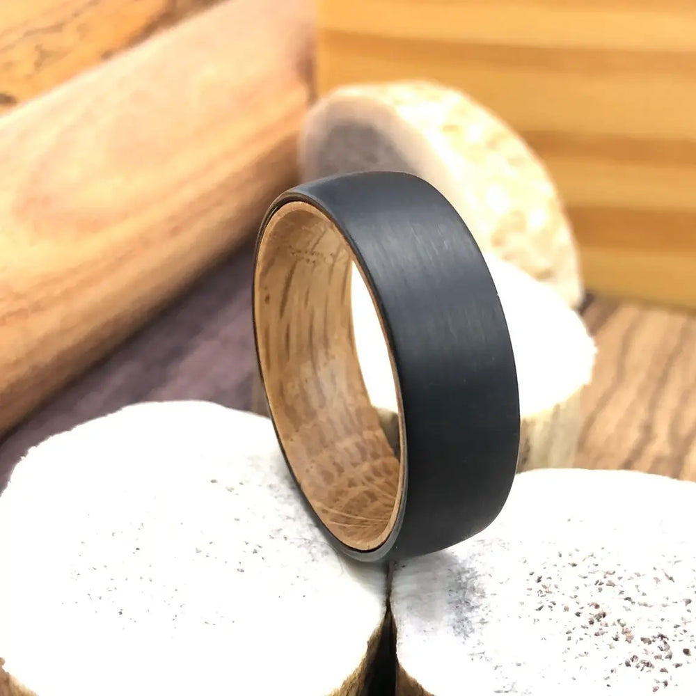 The Black Barrel wood wedding band