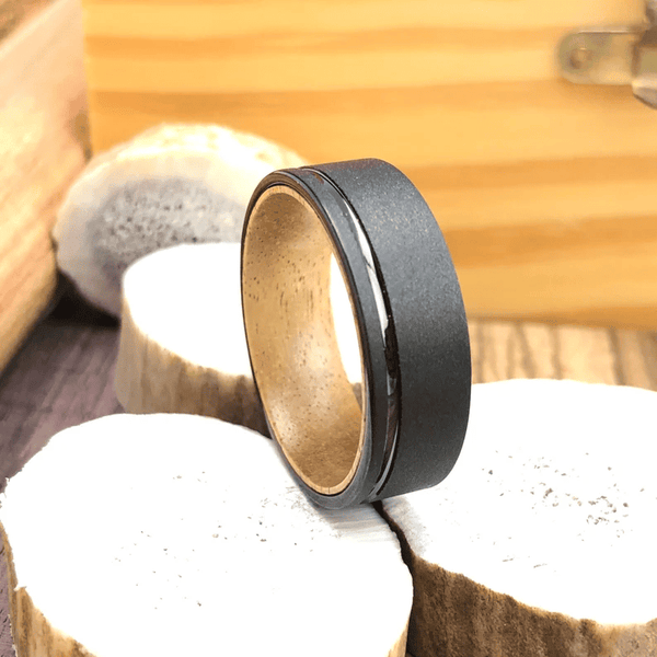 The Black Sand Wood Tungsten Ring