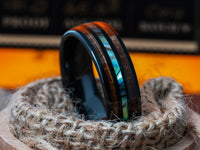 The Connector Seashell Inlay Whiskey Barrel Wood Ring