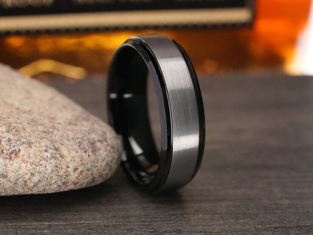 The Fox Black Rhodium Tungsten Wedding Band