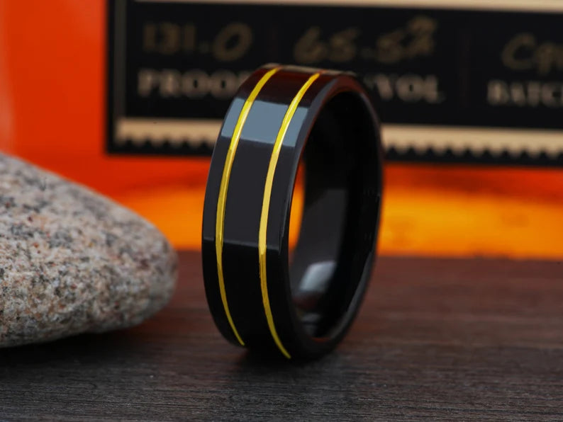 The Golden Touch Black Tungsten Wedding Ring