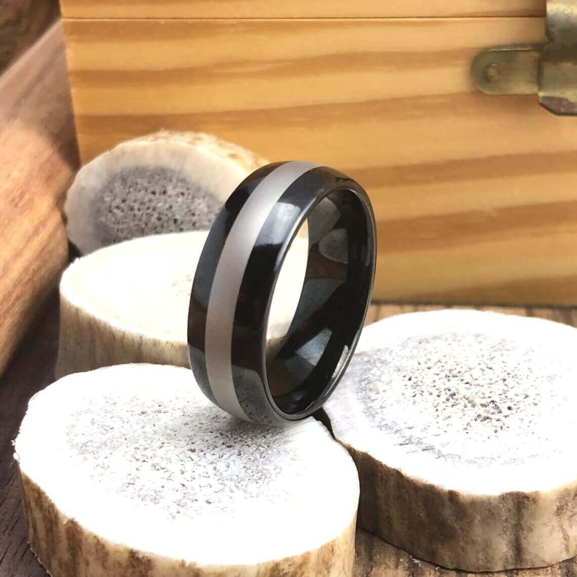 The Lone Start black rhodium wedding band