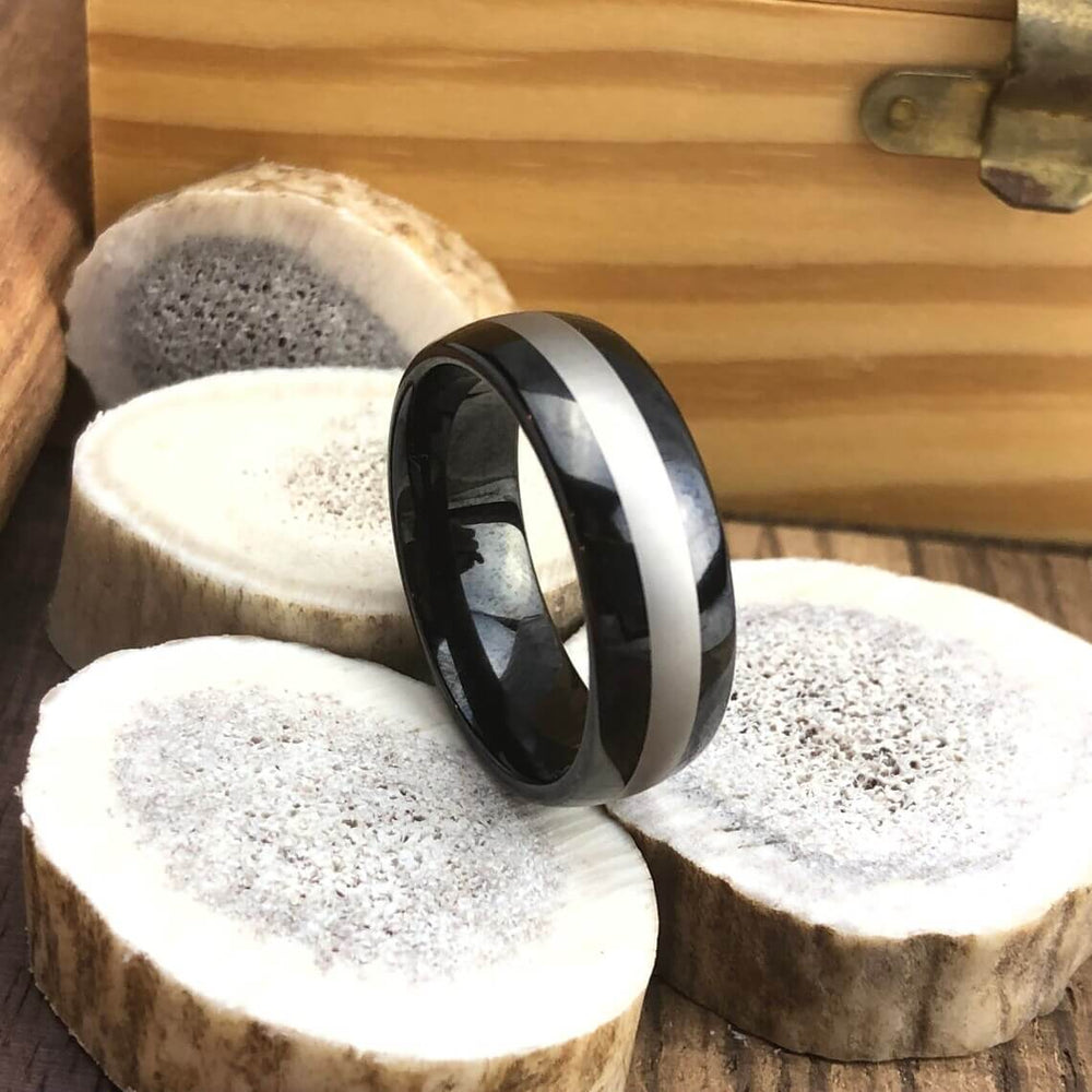 The Lone Star rhodium tungsten wedding band