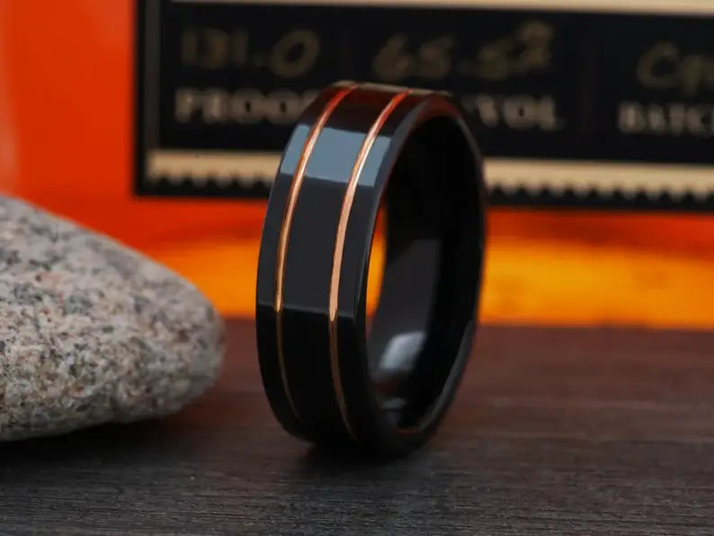 The Mamba Rose Gold Tungsten Wedding Band