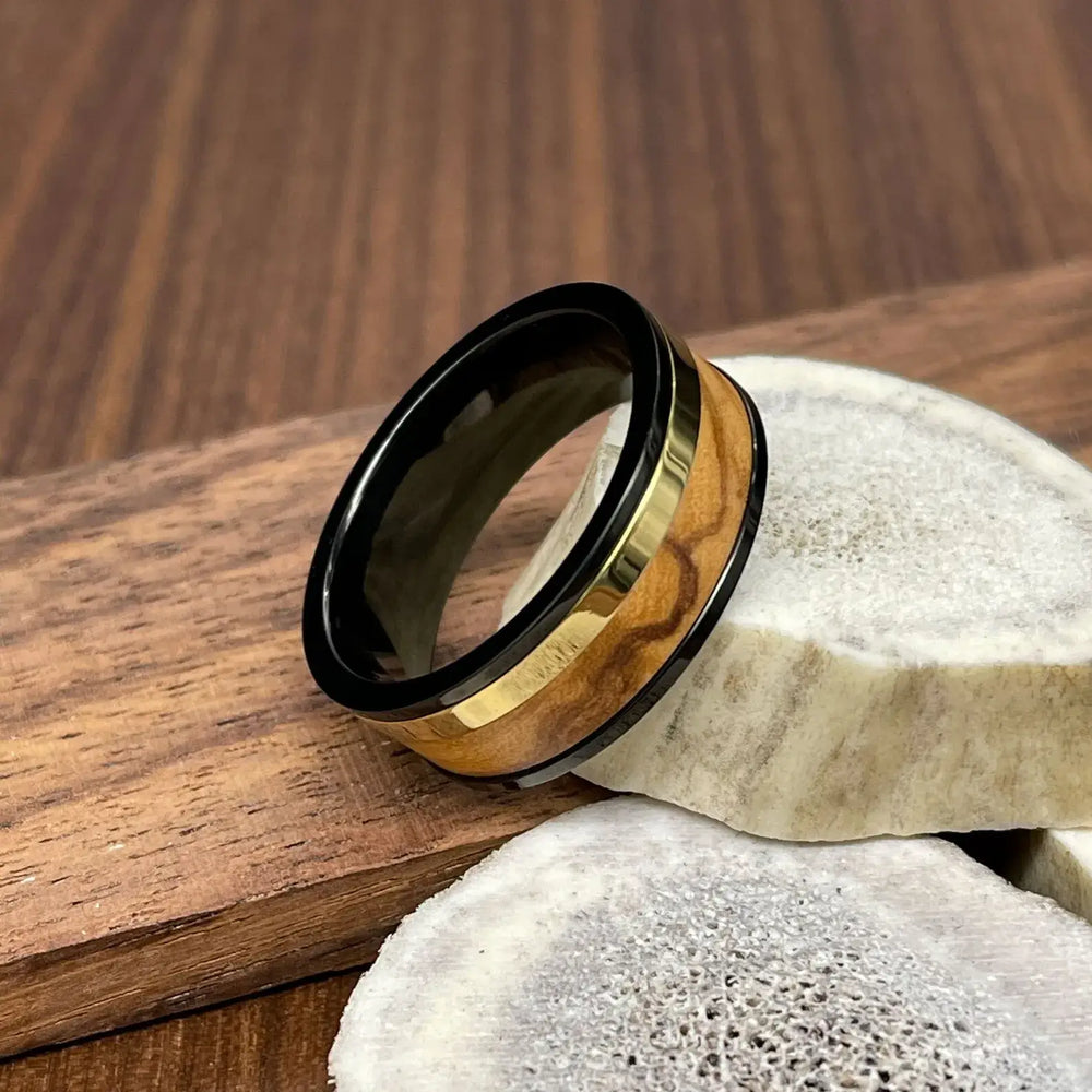 The Midas Touch olive wood wedding band