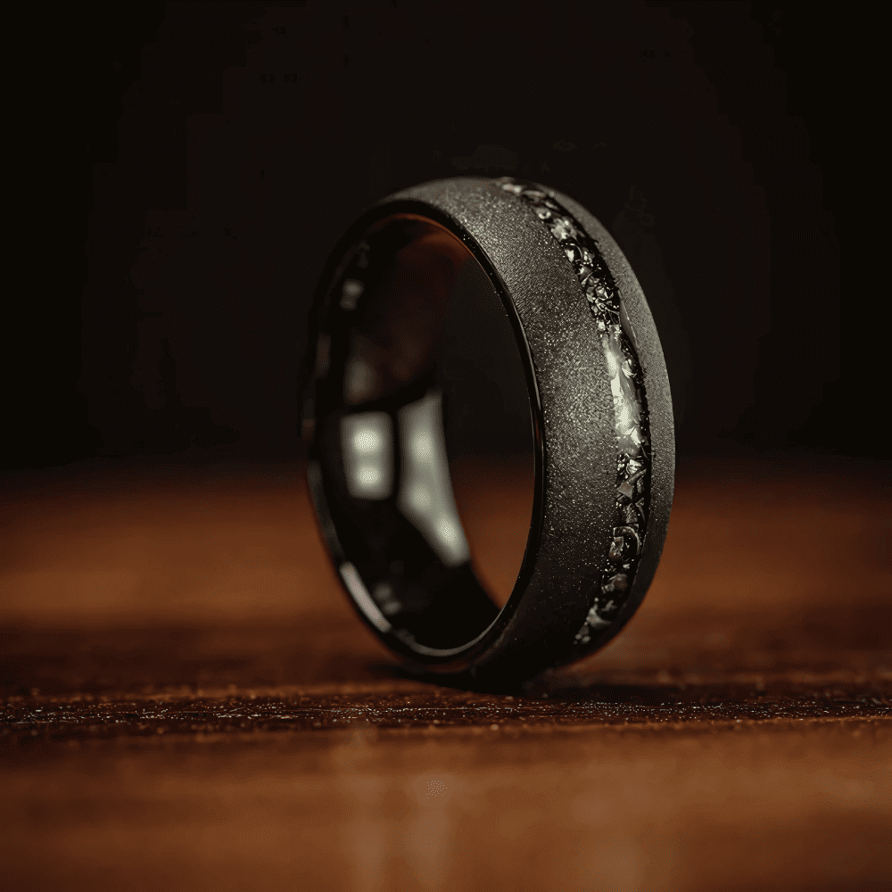 The Noir Tungsten Meteorite Wedding Ring