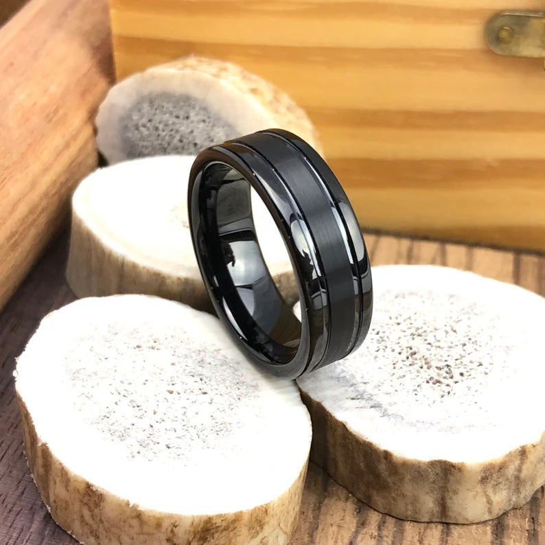 The Robbins Black Tungsten Wedding Band