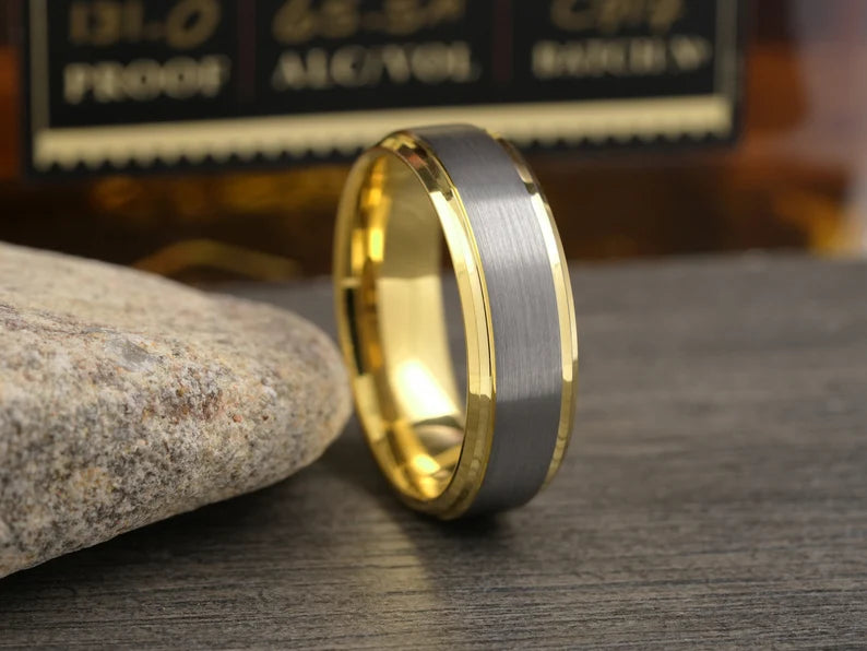 The Stud Gold Tungsten Wedding Ring