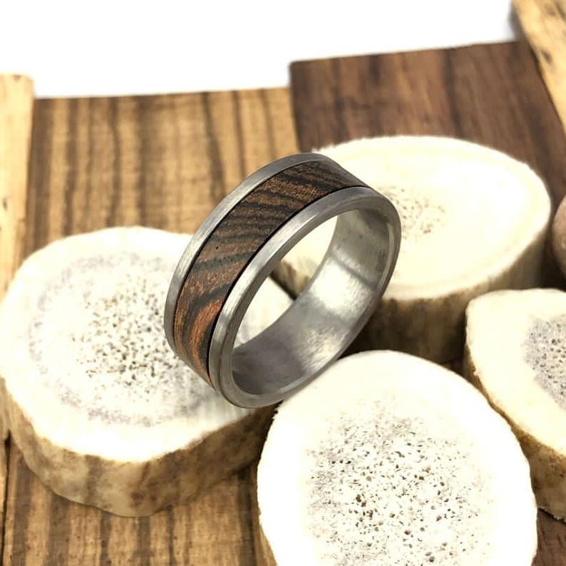 Titanium Bocote Wood Wedding Band