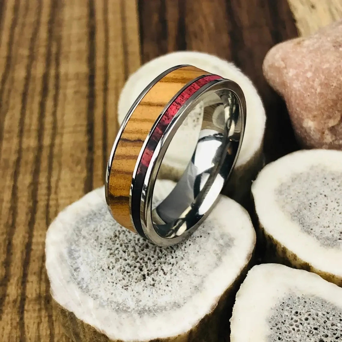 Titanium Box Elder Olive Wood Wedding Band