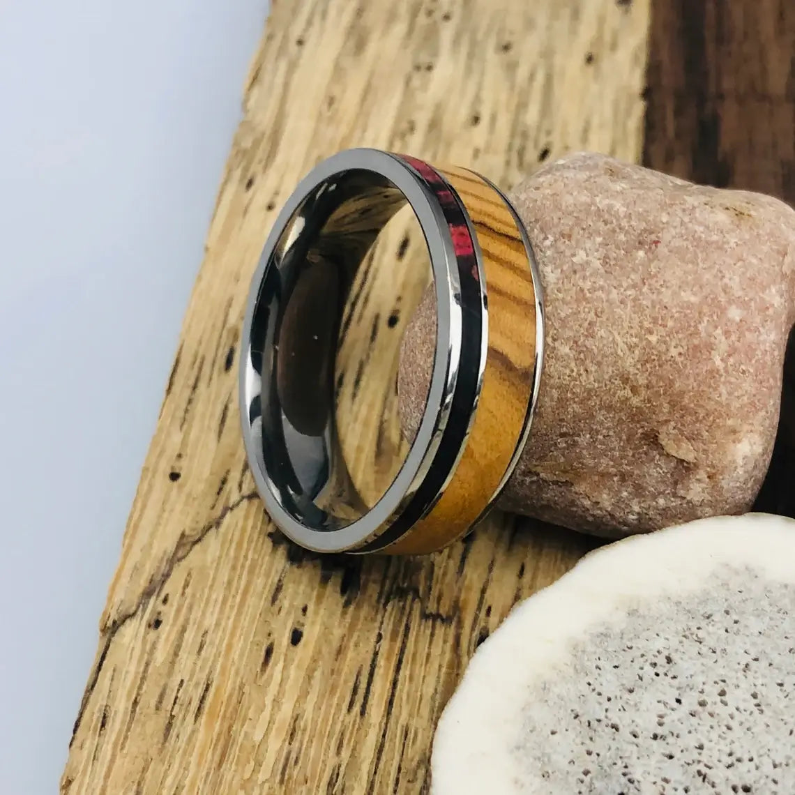 Titanium Box Elder Olive Wood Wedding Ring