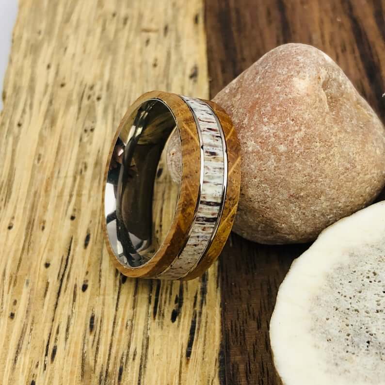 Titanium Deer Antler Wood Wedding Band