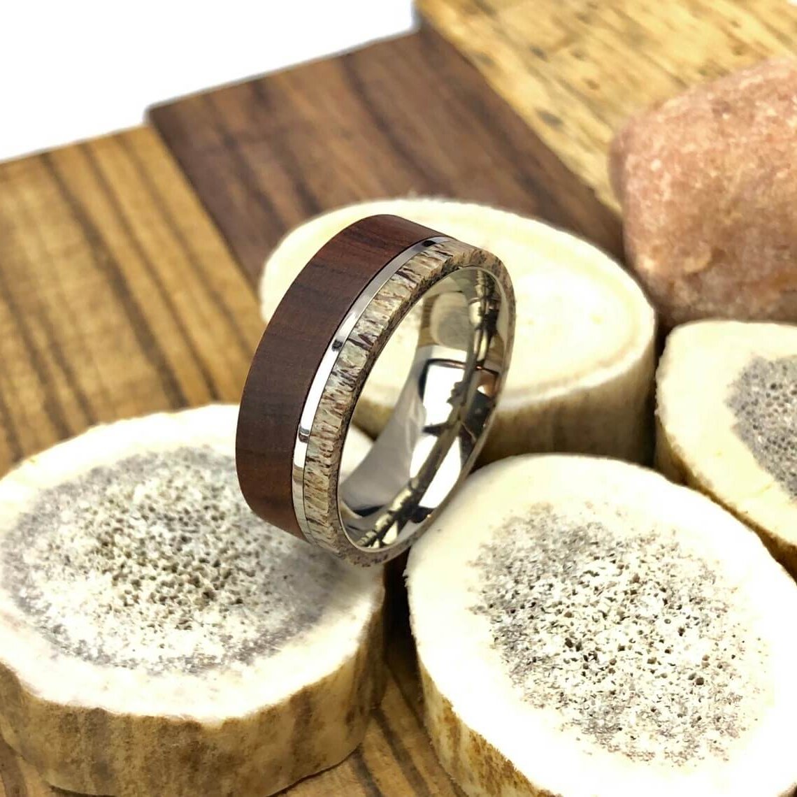 Titanium Ironwood Deer Antler Wedding Band