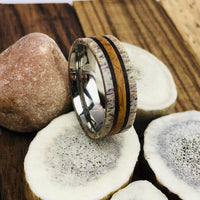 Titanium Whiskey Barrel Antler Wedding Band