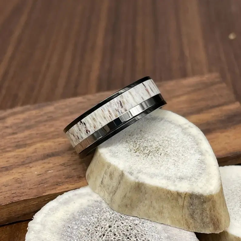 Titanium Wood Deer Antler Wedding Band