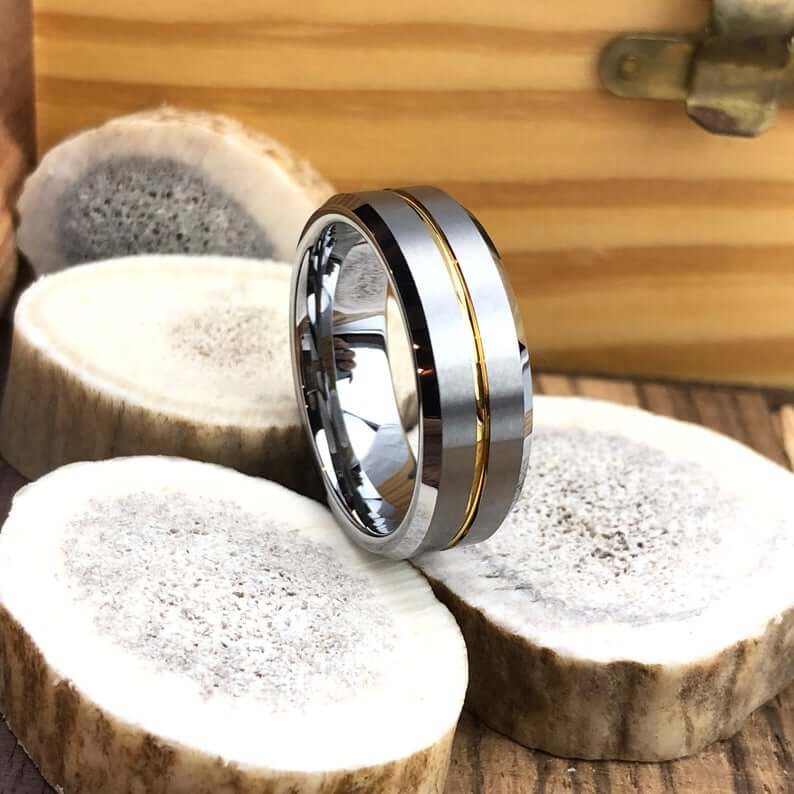 Tungsten Carbide Gold Channel Wedding Band