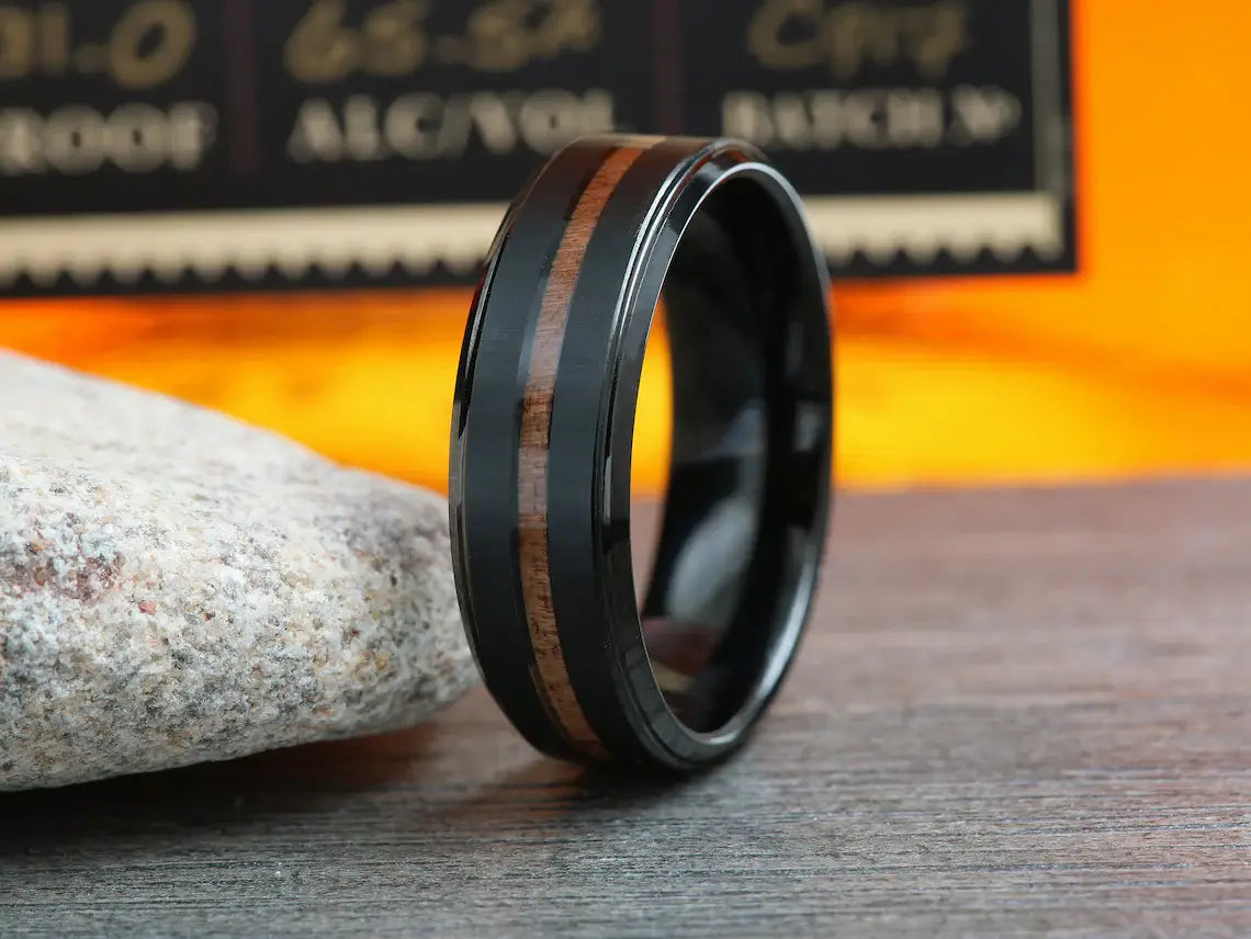 Tungsten Carbide Wood Seashell Wedding Band