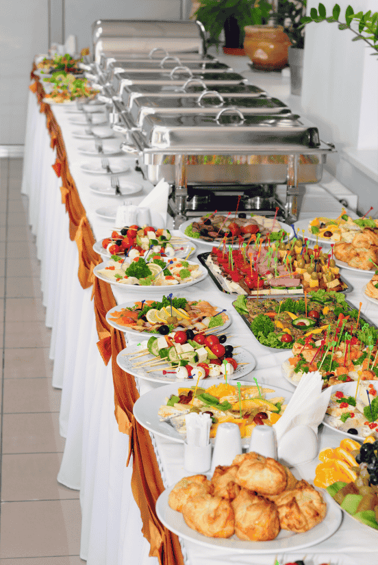 Wedding Food Table for Church Wedding with different variety of Foods.