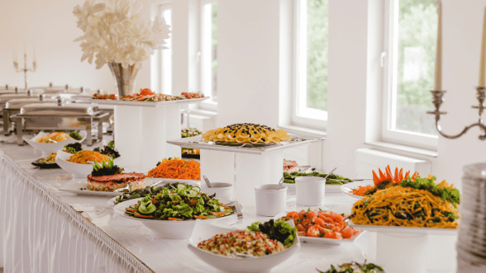 Wedding Food Table with Different Variety of Foods.