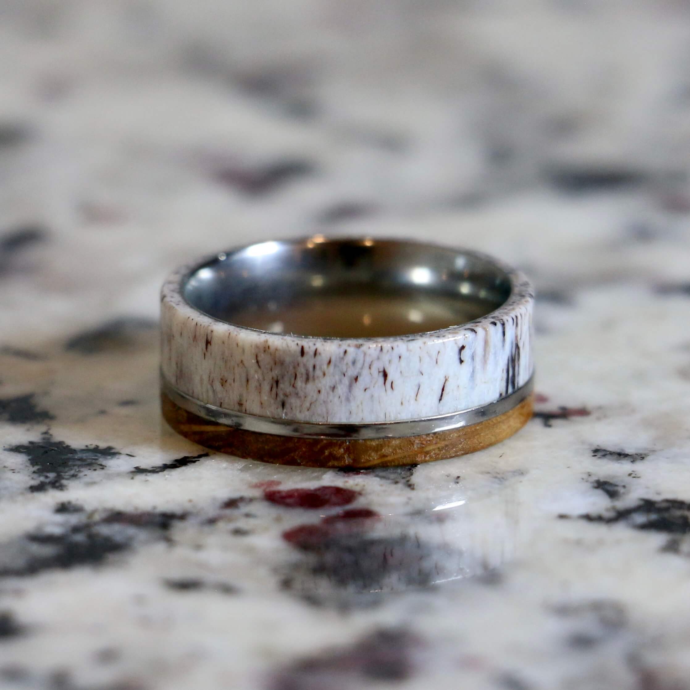 Whiskey Barrel Antler Wedding Band