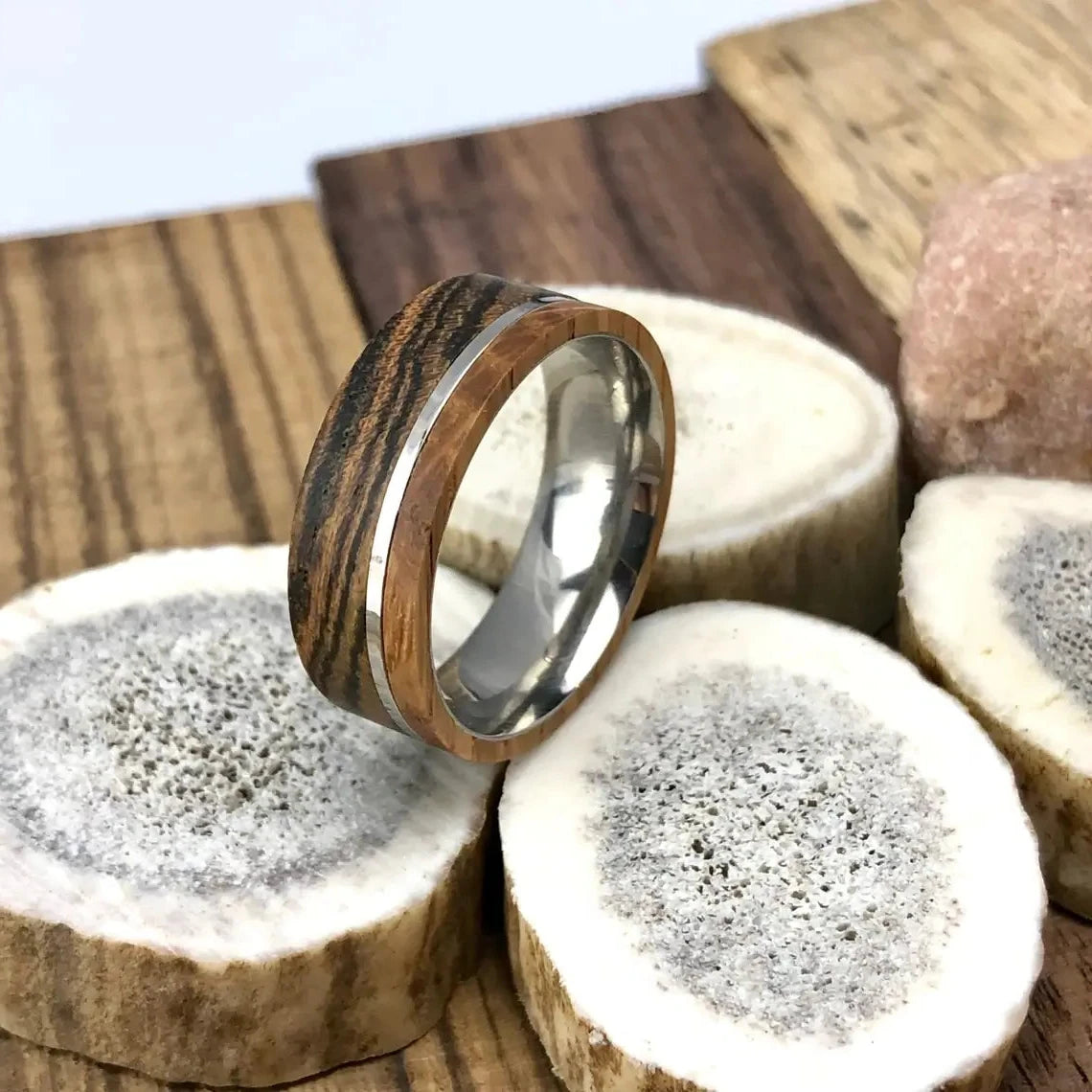 Whiskey Barrel Bocote Wood Wedding Band