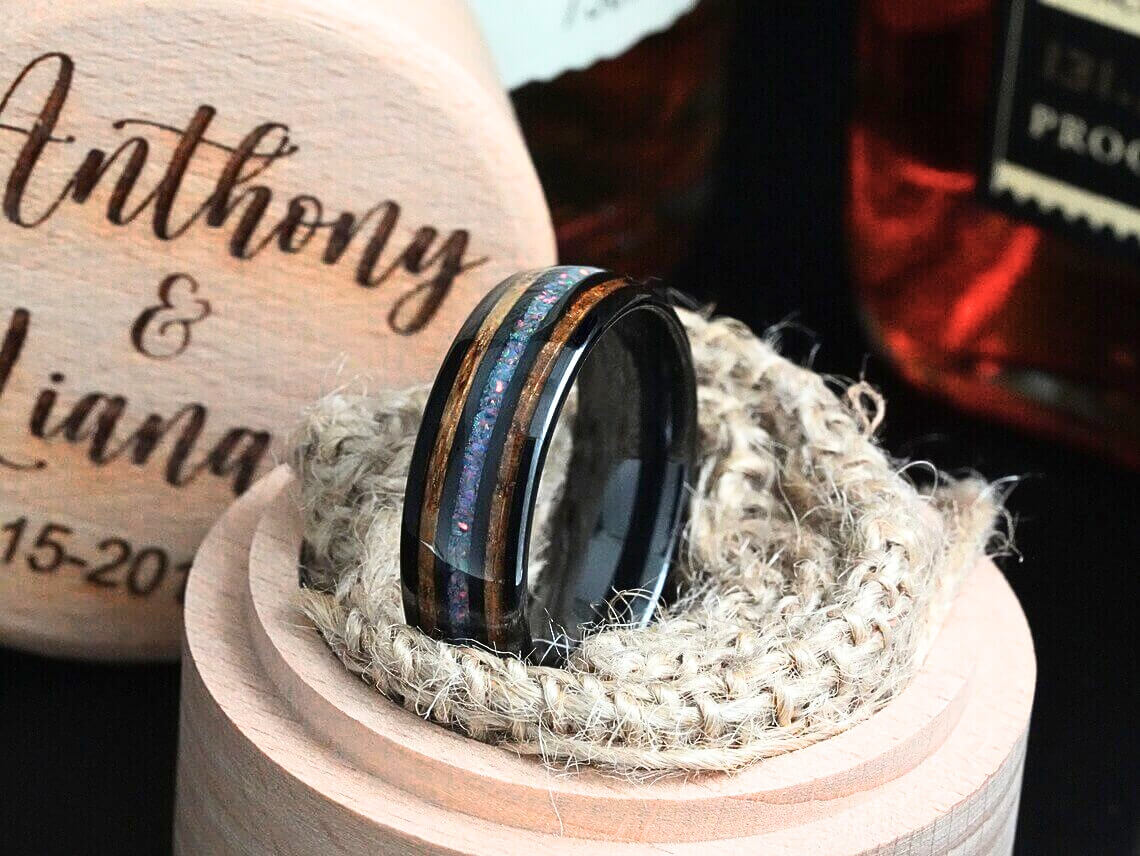 Whiskey Barrel Crushed Turquoise Wedding Band