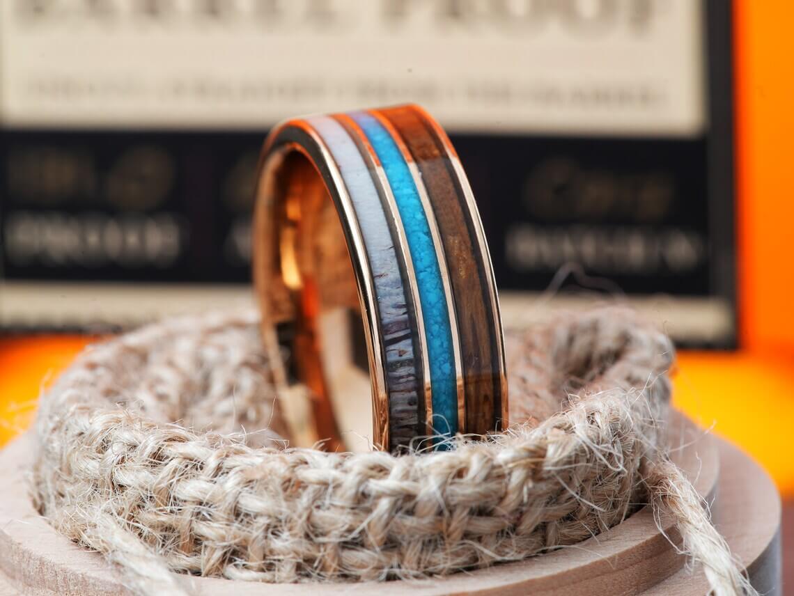 Whiskey Barrel Seashell Tungsten Wedding Band