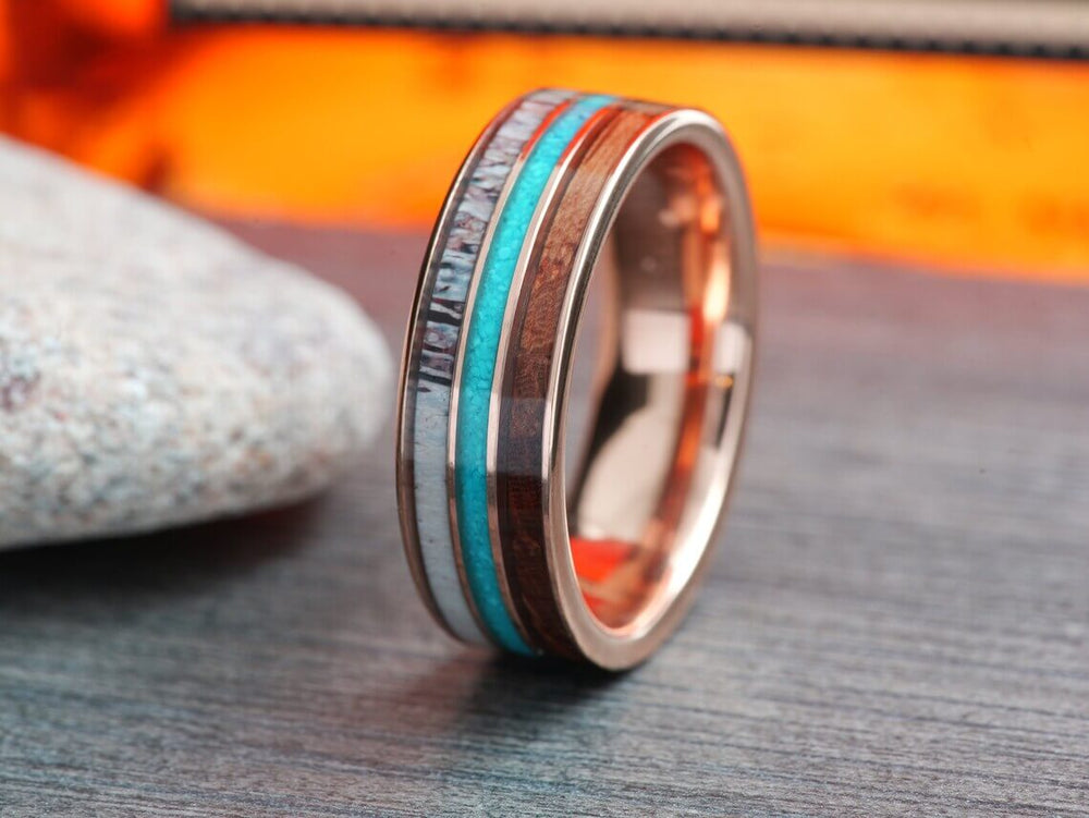 Whiskey Barrel Tungsten Seashell Wedding Band