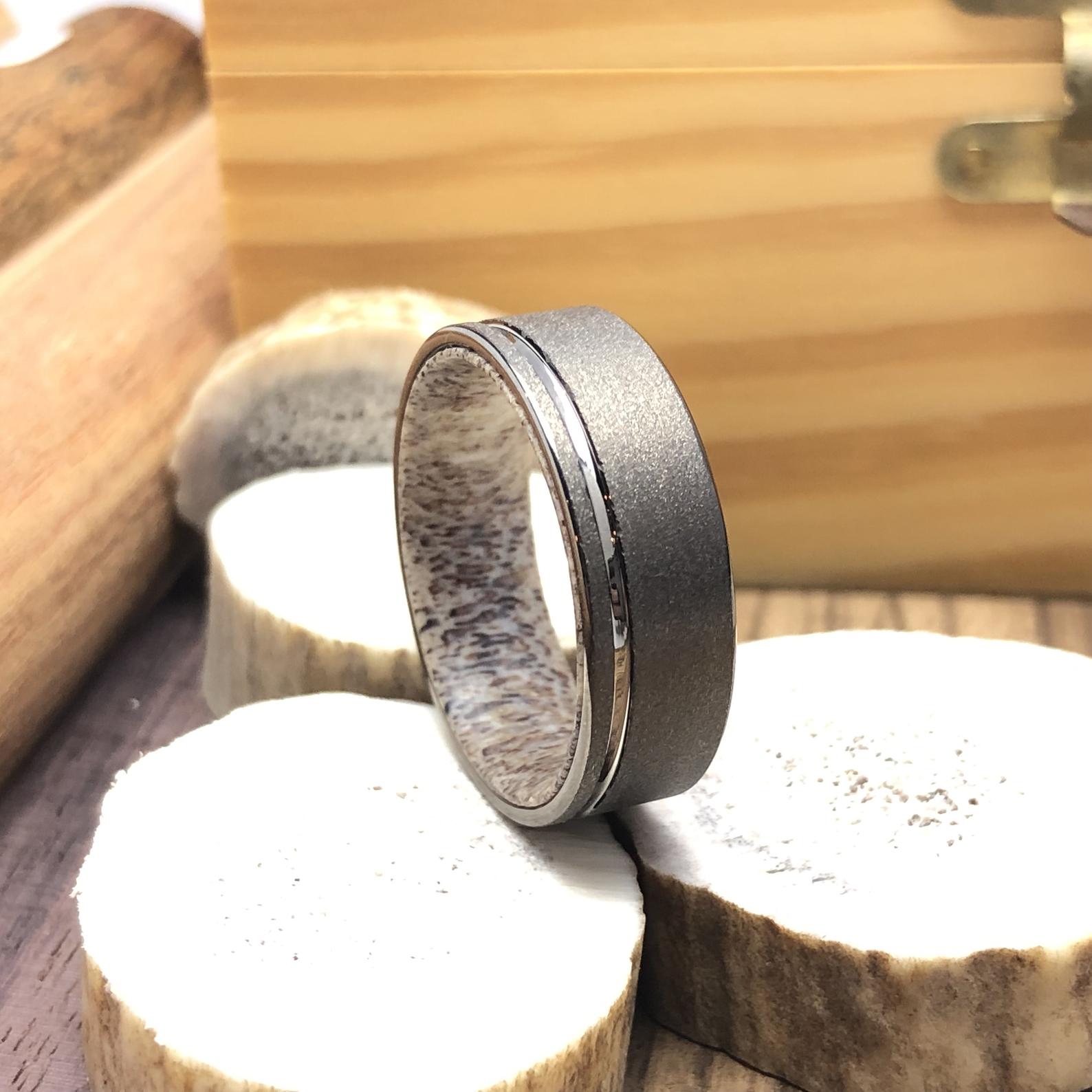 Gray Sandblasted Tungsten Antler Deer Antler Tungsten Ring