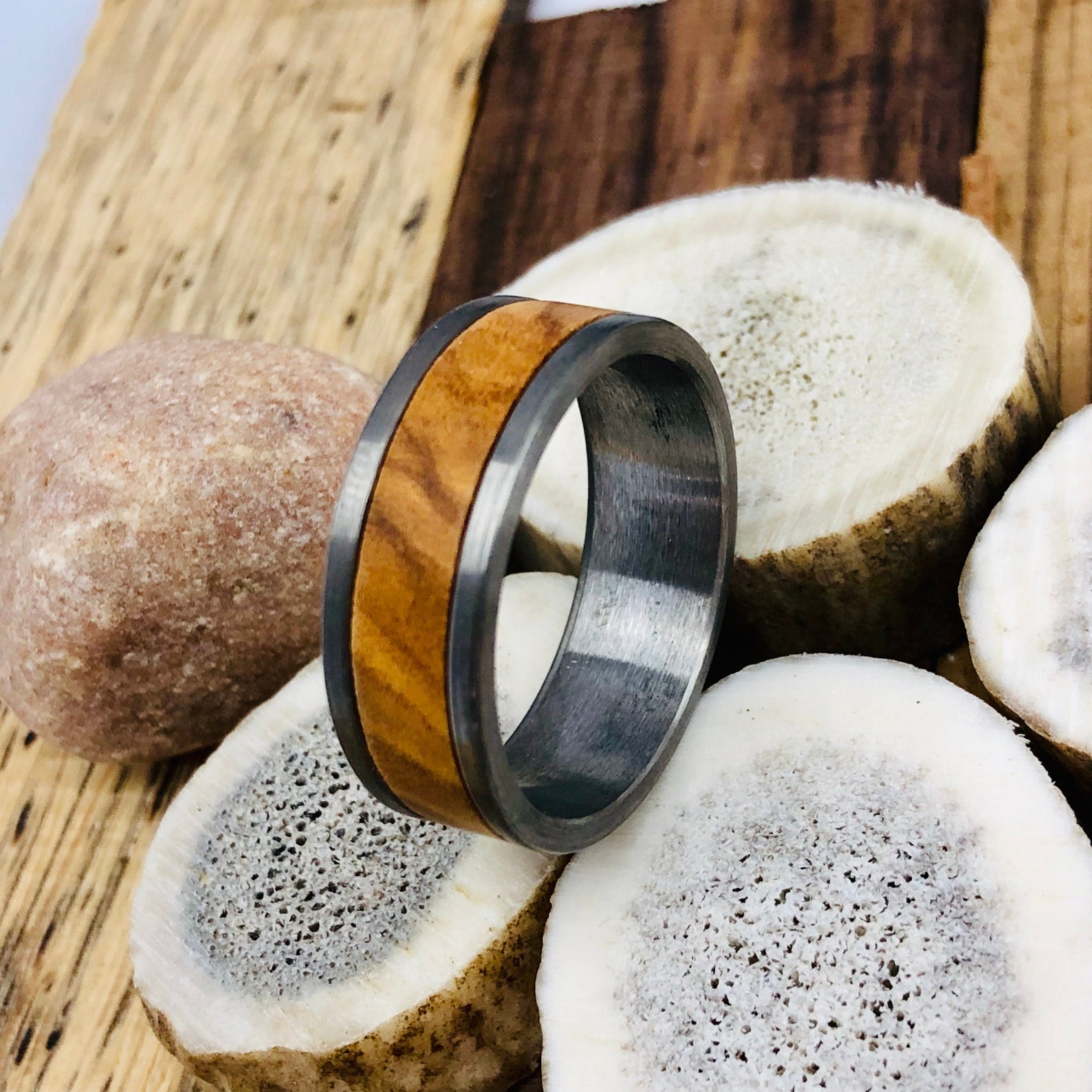 Olive Wood Pure Tungsten Ring - TwistedBands