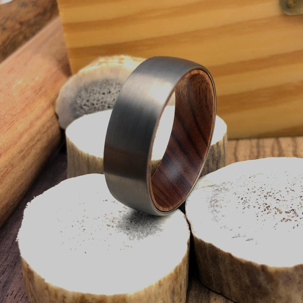 Black Tungsten Wood Ring 